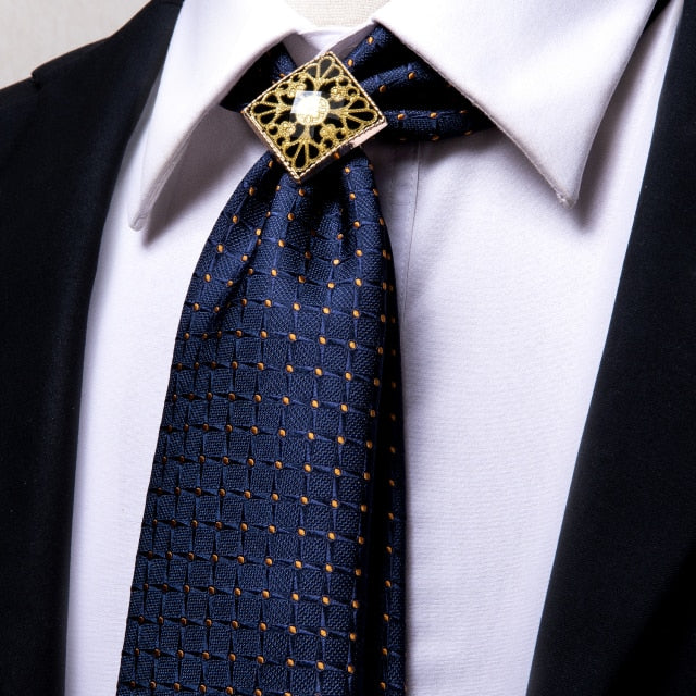 Yellow Gold Plaid Men's Tie Set