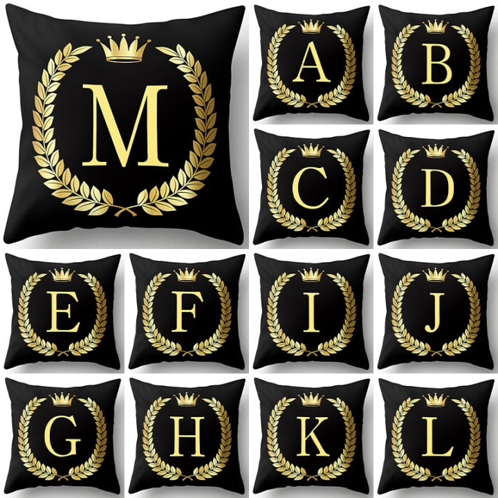 Pillow - Black Golden Crown Letter Pillow Case