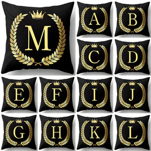 Pillow - Black Golden Crown Letter Pillow Case