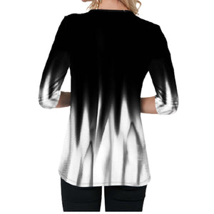 3D Gradient Print Cross V-Neck Blouse