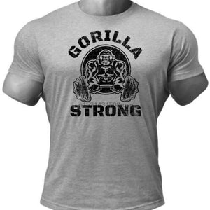 GORILLA STRONG BARBELL Bodybuilding Gray T Shirt