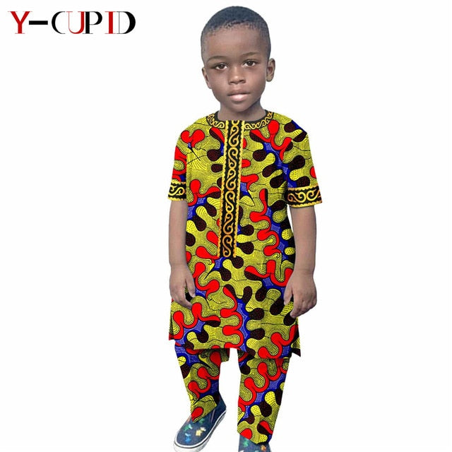 Boys Outfits Custom Ankara Print Tops and Pants Sets