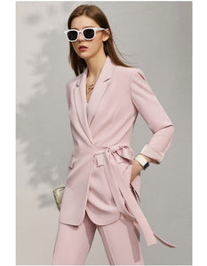 Lady Solid Lapel Full Sleeve Suit