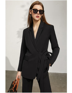 Lady Solid Lapel Full Sleeve Suit