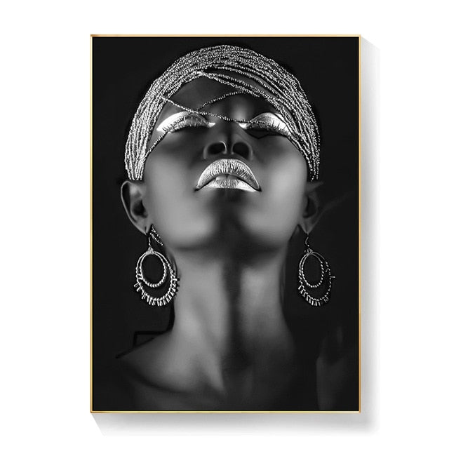 African Art Black and Gold Woman Canvas Painting