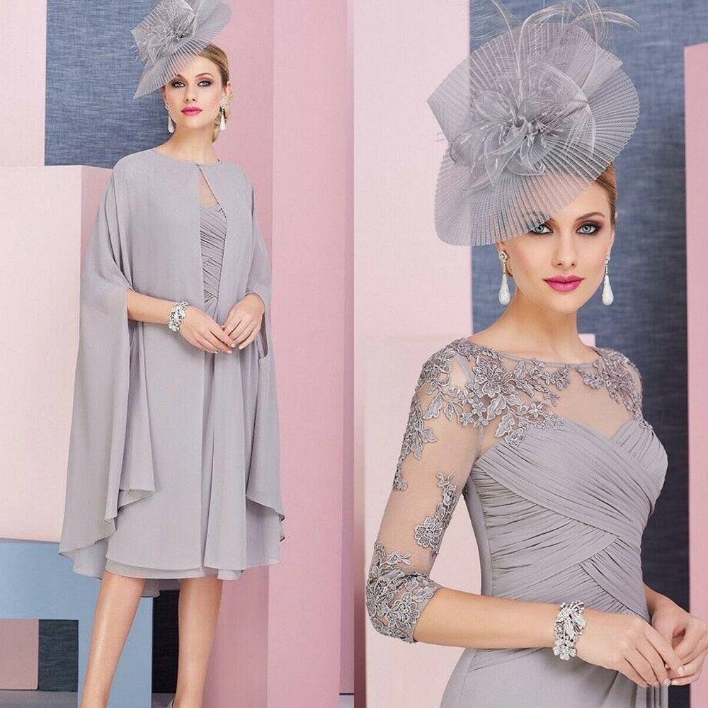 Gray Lace Appliqued Mother Of The Bride groom Dress