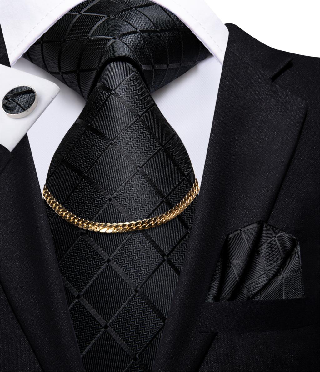 Tie - Black Luxury Plaid Mens Tie