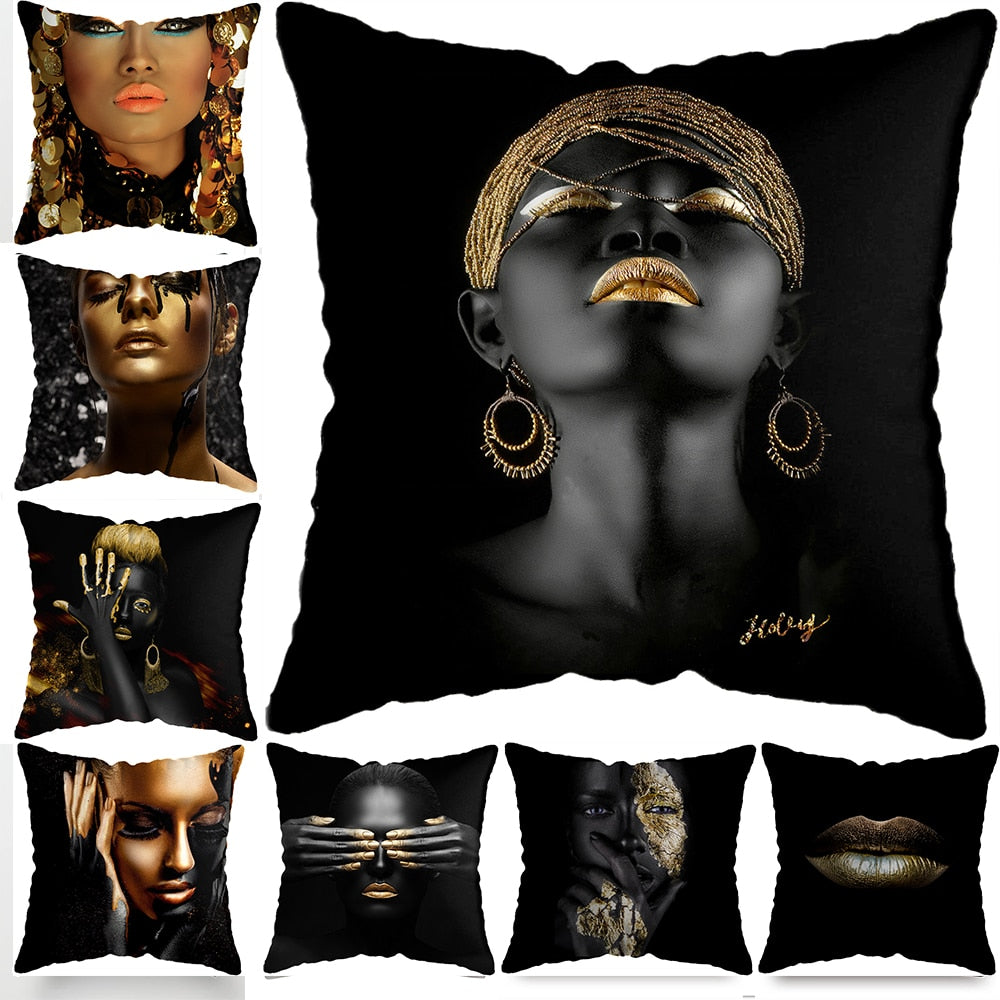 Pillow - Black Gold African Lady