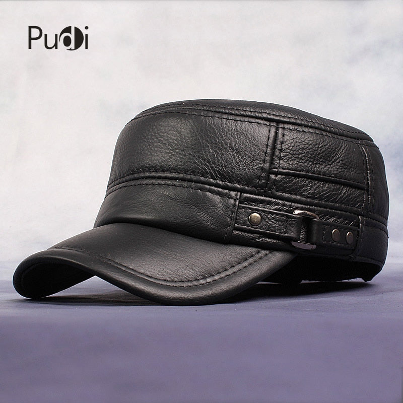 Leather Flat Peak Baseball Cap