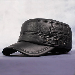 Leather Flat Peak Baseball Cap