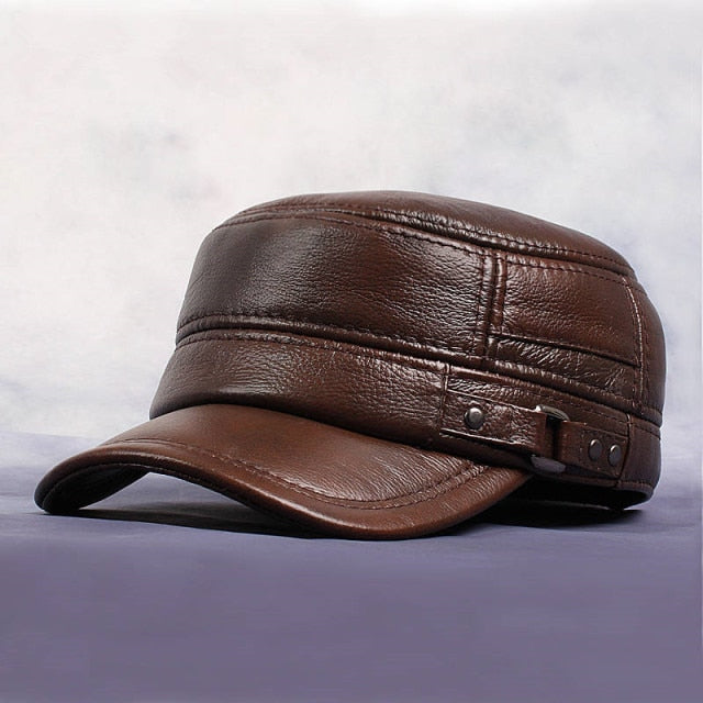 Leather Flat Peak Baseball Cap