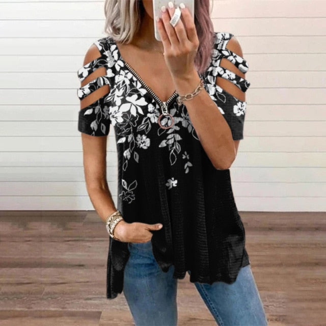 Off Shoulder Summer Zipper Top