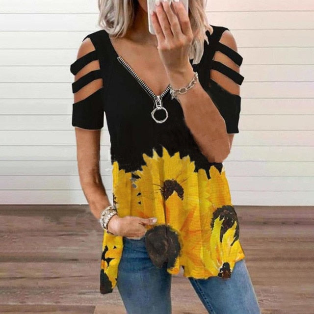 Off Shoulder Summer Zipper Top