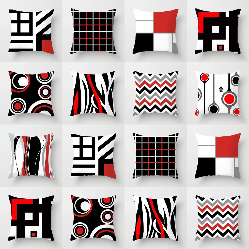 Pillow - Modern Minimalist Pillow Case Red and Black Abstract