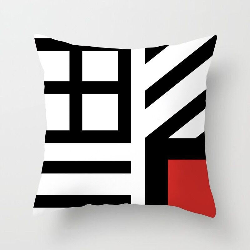 Pillow - Modern Minimalist Pillow Case Red and Black Abstract