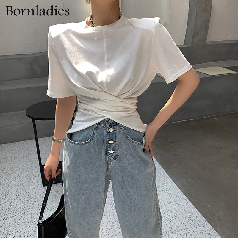 Stylish Slim Waist Loose O-neck T Shirt