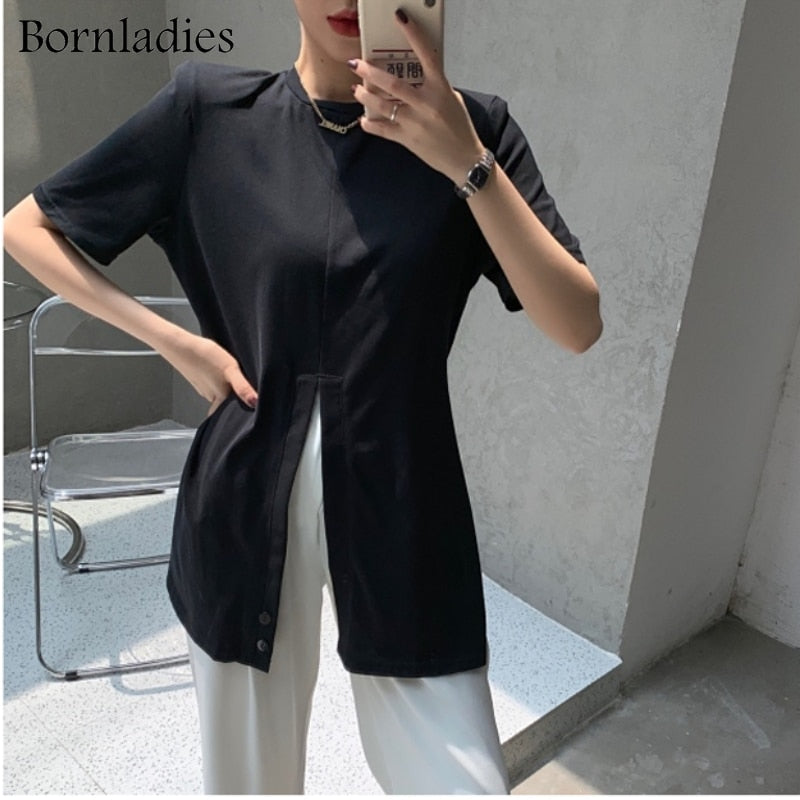 Stylish Slim Waist Loose O-neck T Shirt