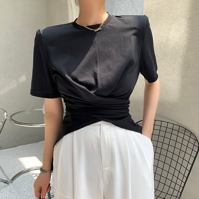 Stylish Slim Waist Loose O-neck T Shirt