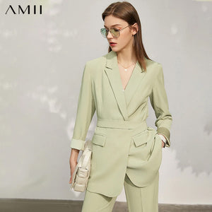 Lady Solid Lapel Full Sleeve Suit