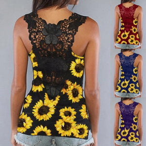 Women Sunflower Print Sleevless Shirt