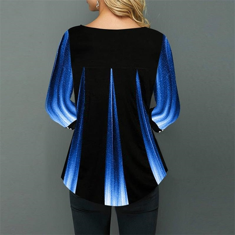 Women  Blouse 3/4 Sleeve Casual 3D Gradient Printing Shirt