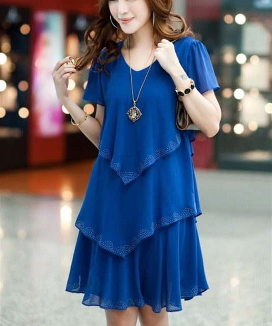 Loose Short sleeve Ruffles Chiffon dress