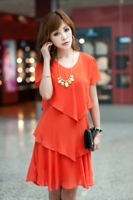 Loose Short sleeve Ruffles Chiffon dress