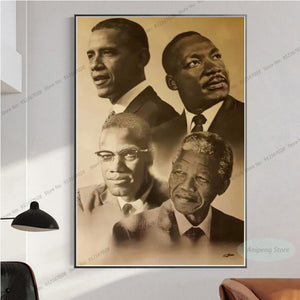 Paiting - Martin Luther King Barack Obama Nelson Mandela Malcolm