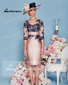 Elegant Pink Black Lace Short Mother of the Bride Dress