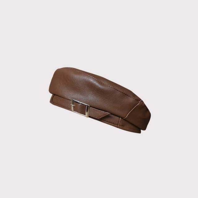 Beret Solid Faux PU Leather Beret