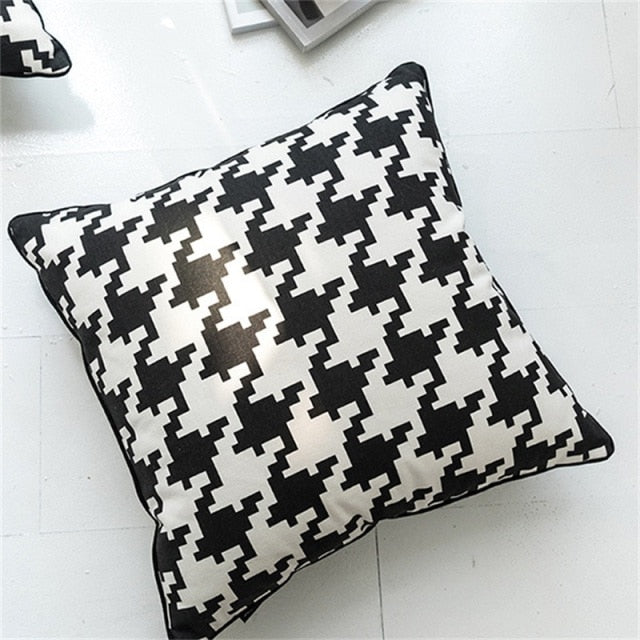 Pillow - Classic Black and White Hounds tooth Decorative Boho Throw Pillow Covers