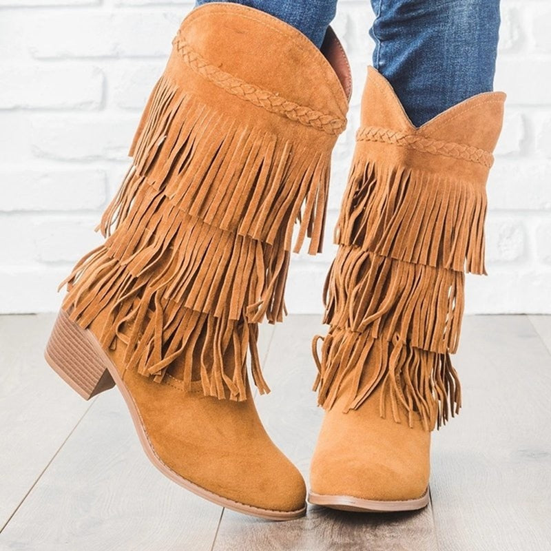 Tassel Heel Mid-calf Boots