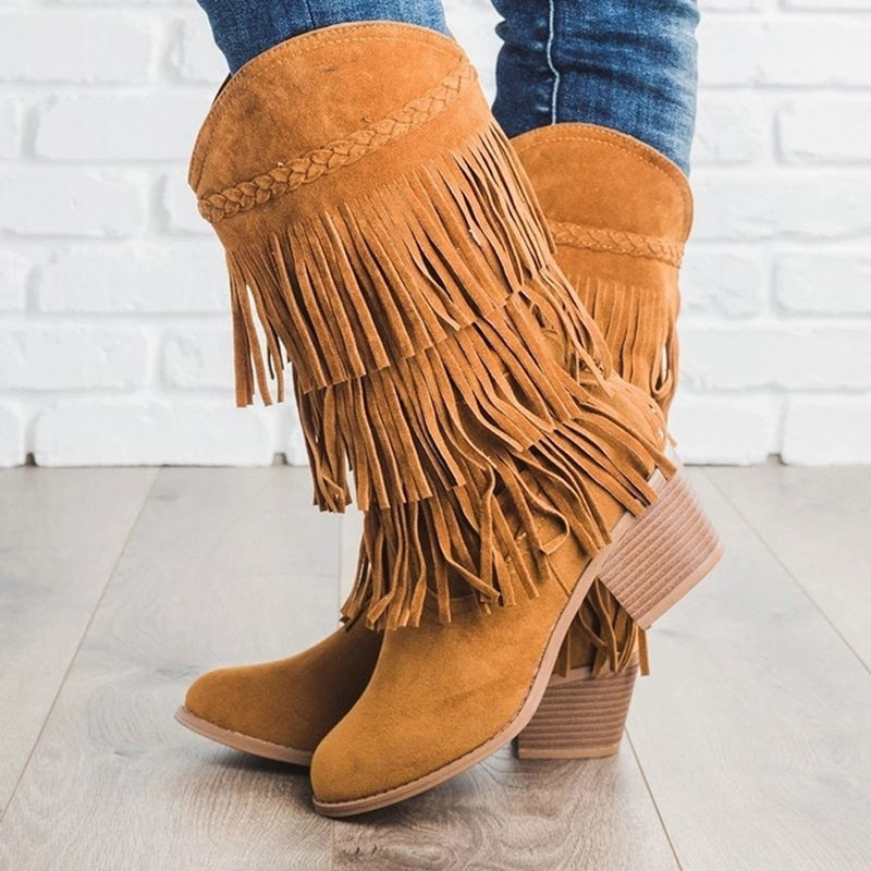 Tassel Heel Mid-calf Boots