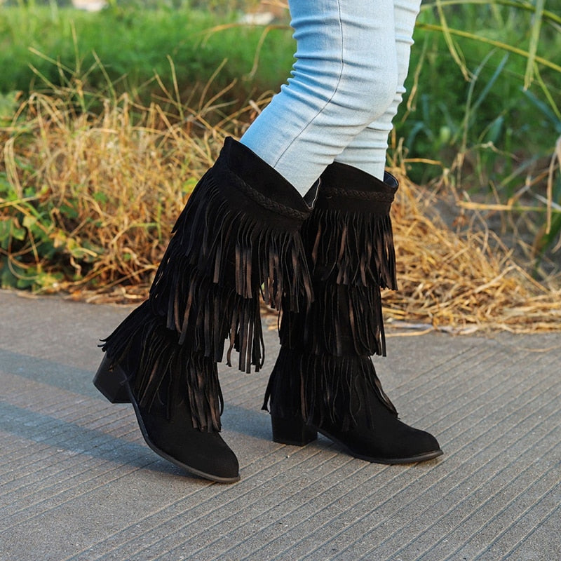 Tassel Heel Mid-calf Boots