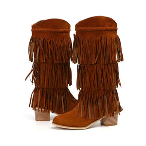 Tassel Heel Mid-calf Boots