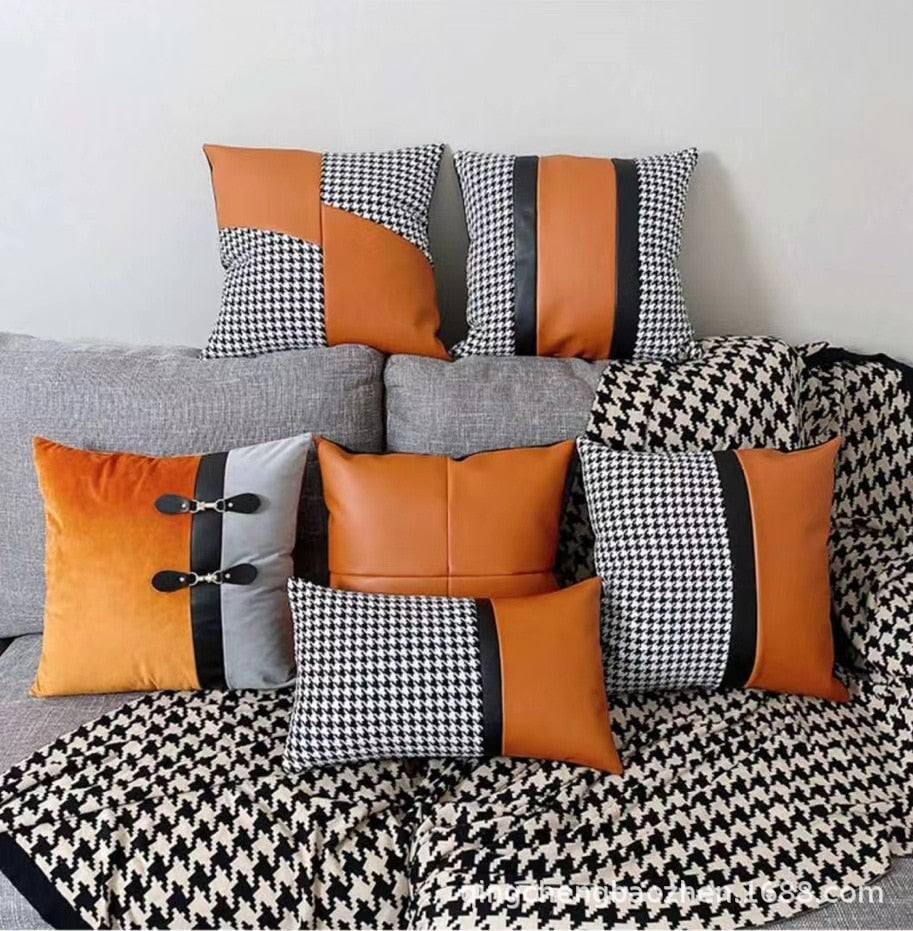 Pillow - Patchwork Hounds tooth Pillow Case