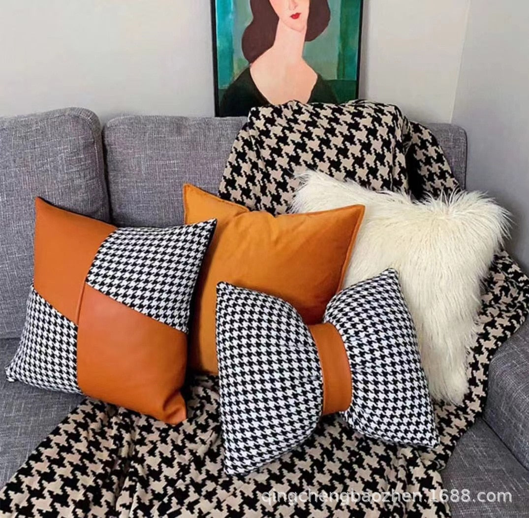 Pillow - Patchwork Hounds tooth Pillow Case