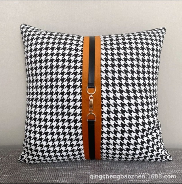 Pillow - Patchwork Hounds tooth Pillow Case