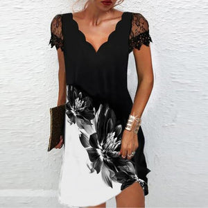 Dazzling V Neck Lace Short Dress