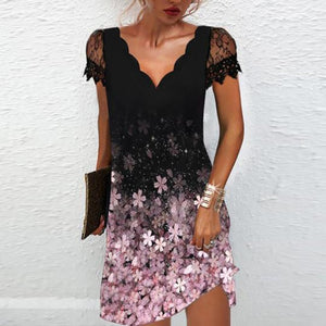 Dazzling V Neck Lace Short Dress