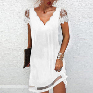 Dazzling V Neck Lace Short Dress