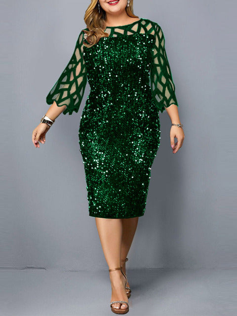 Ladies Midi Sequin Mesh Dress