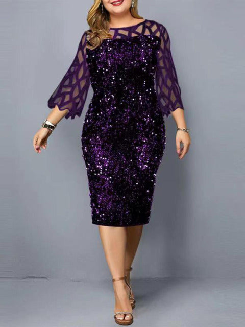 Ladies Midi Sequin Mesh Dress