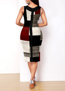 Women Plaid Print Sleeveless Bodycon Dress