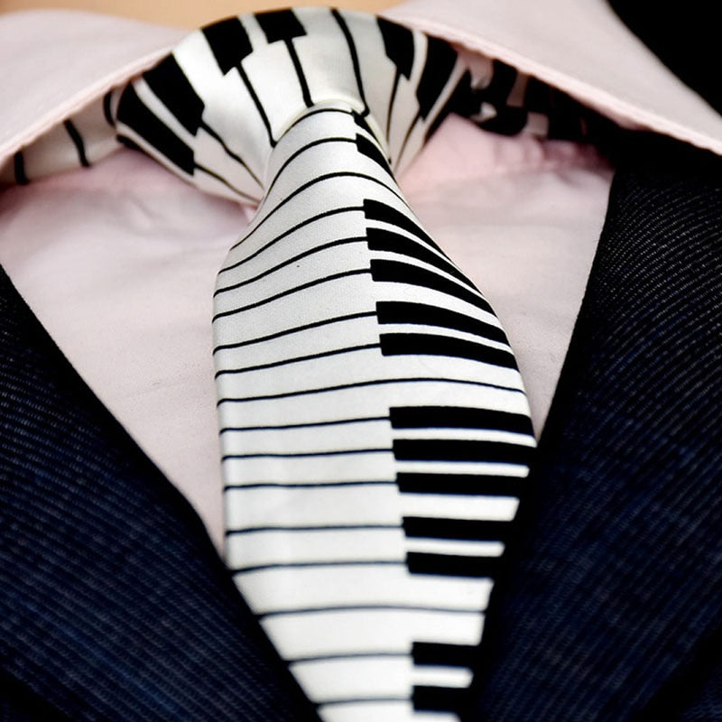 New Men's Black & White Piano Keyboard Necktie