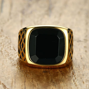 Ring - Men Square Black Carnelian Semi-Precious Stone Signet