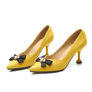 Yellow Black Stiletto Women Shoes