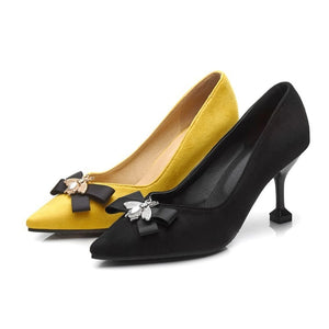 Yellow Black Stiletto Women Shoes