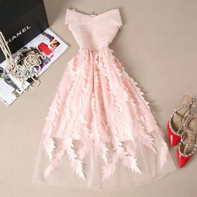 Young Women Lace Bandage Patchwork Stretch Elegant Dress