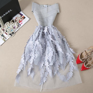 Young Women Lace Bandage Patchwork Stretch Elegant Dress